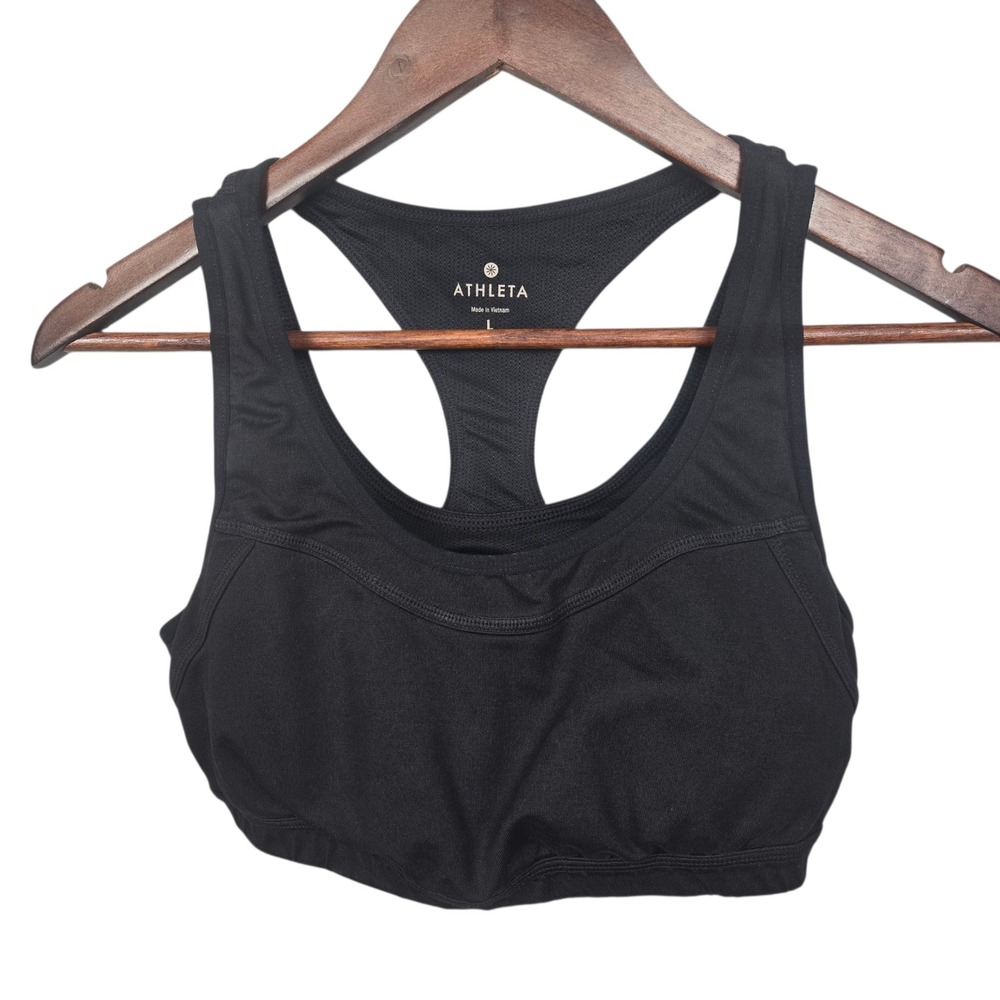 Athleta Sports Bra Medium Support Black R Racerback Workout‎ Fitness Size L